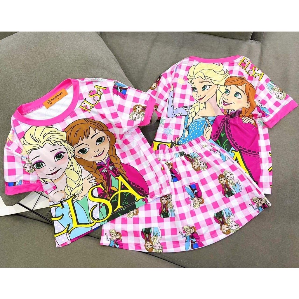 Set Áo Váy bé gái thun lạnh 3D in hoạt hình siêu dễ thương , Váy đâm đẹp cho bé