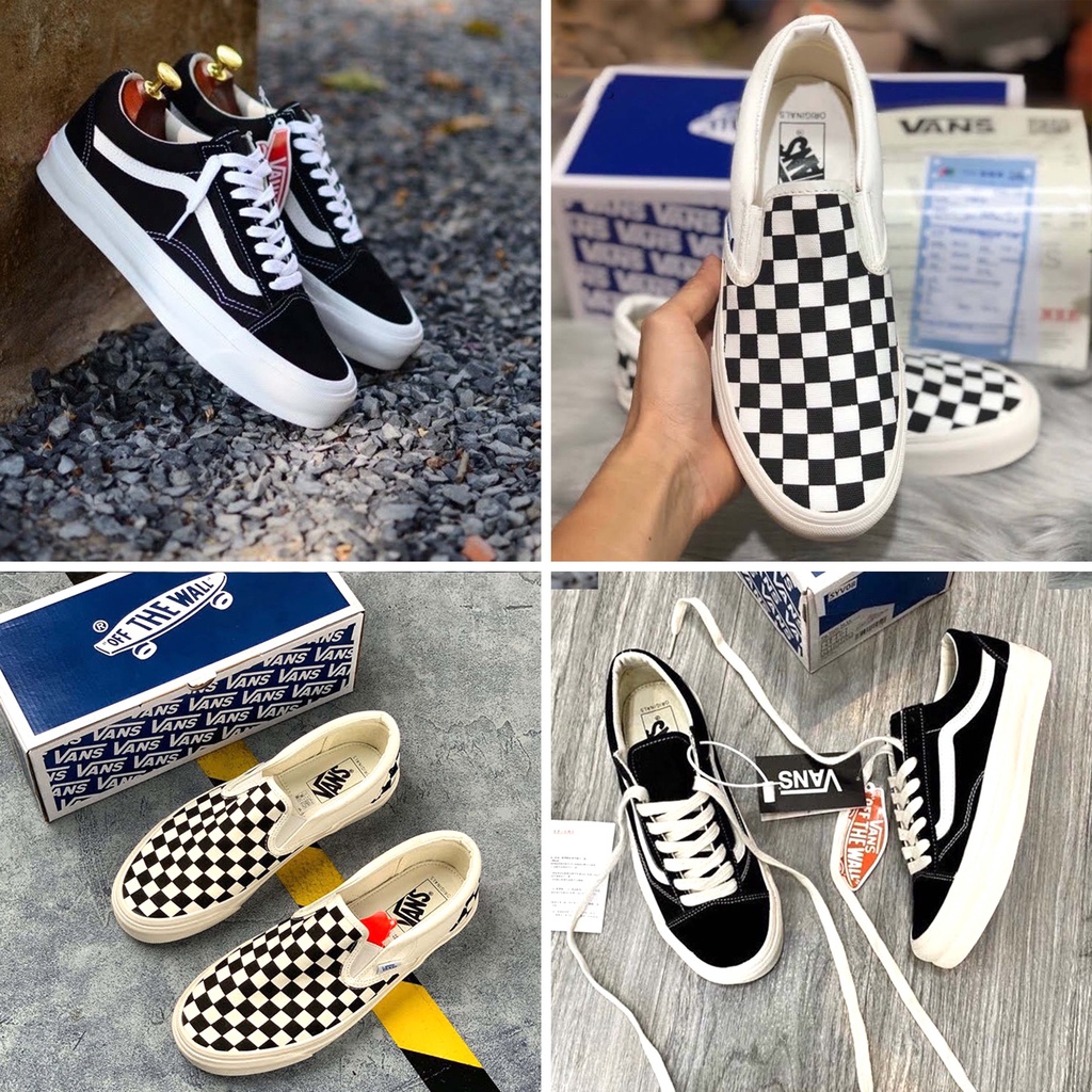 Giày thể thao 𝐕𝐀𝐍𝐒 Vaul Lười Caro, giày sneaker vans caro slipon nam nữ siêu hot đầy đủ bill box