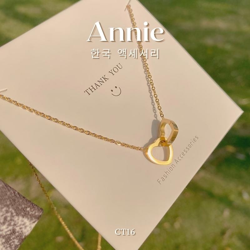 Dây chuyền titan, vòng cổ sợi mảnh hình tim đôi nữ tính ANNIE CT16