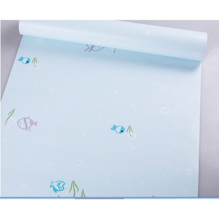 Decal giấy dán tường cá xinh màu xanh dương (khổ rông 0.45m)