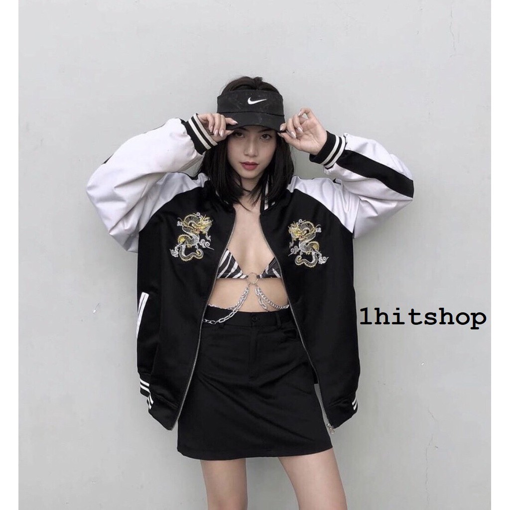 Áo Khoác Dù BOMBER RỒNG ĐEN DRAGON Ulzzang Unisex 1hitshop