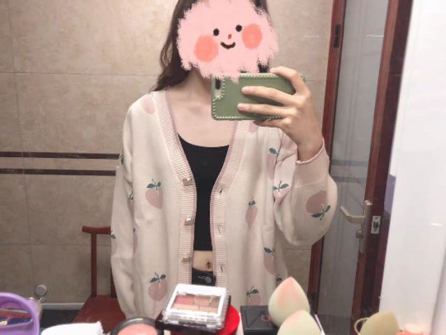 Áo cardigan len họa tiết quả đào tông màu pastel dễ thương trẻ trung nữ tính