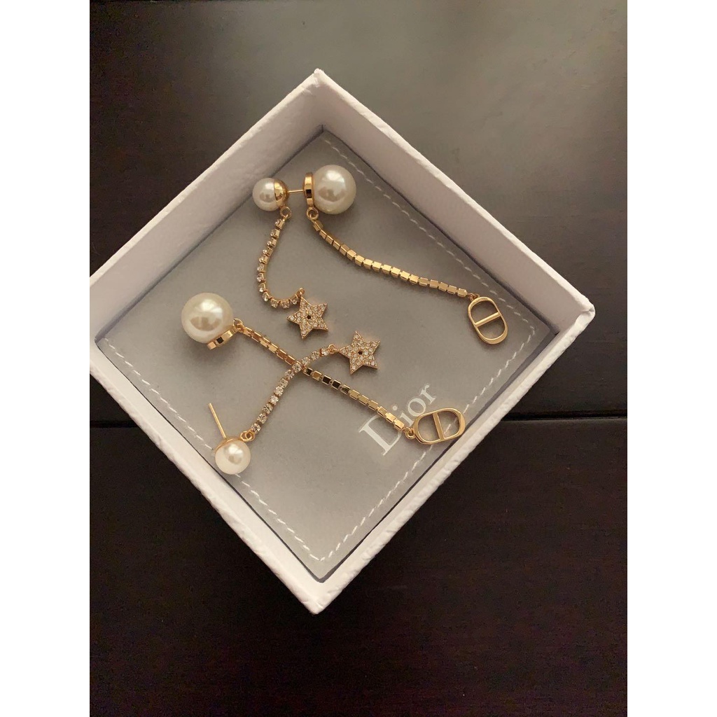 Bông Tai CD Khảm tua rua kim cương khuyên tai ngọc trai