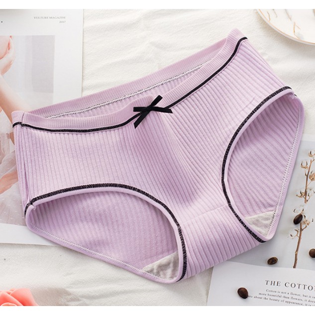 Quần lót Cotton nữ gân tăm phối nơ xinh ngẫu nhiên màu kháng khuẩn thoáng mát QL03NN | BigBuy360 - bigbuy360.vn