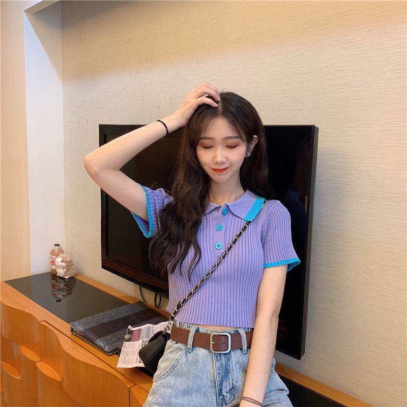 Áo Sweater Dệt Kim Cổ Polo Màu Sắc Đơn Giản Phong Cách Hàn Quốc Size 38-55kg | BigBuy360 - bigbuy360.vn