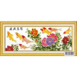 Tranh Thêu Chữ Thập Cá Chép Chiêu Tài RY11333  , H1649 (KHÁCH TỰ THÊU) KT:162X65CM