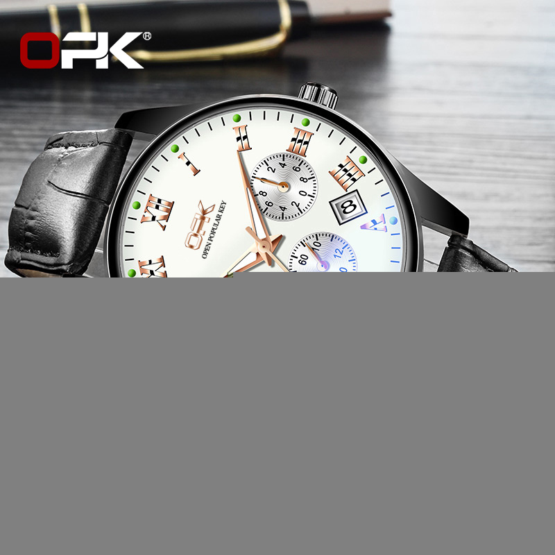 OPK 8120 Watch Men Leather Authentic Original quartz Luminous Waterproof Fashion