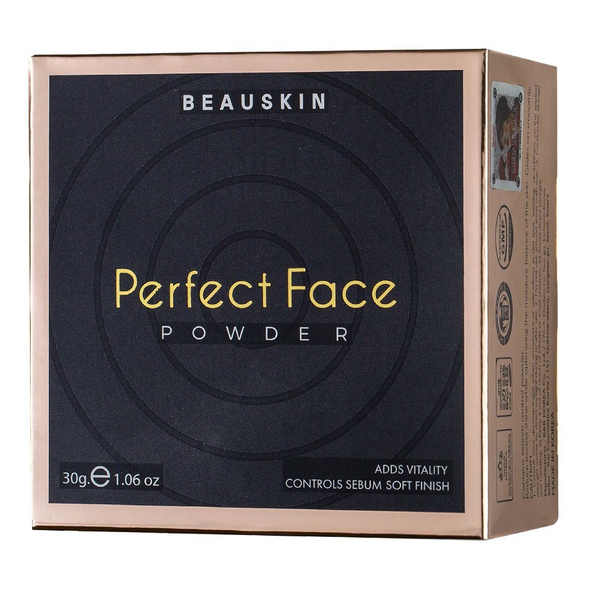 Combo 1 hộp phấn bột trang điểm BEAUSKIN PERFECT FACE POWDER Hàn quốc 30g/Hộp Và 1 gói tẩy da chết Beauskin 3ml/gói