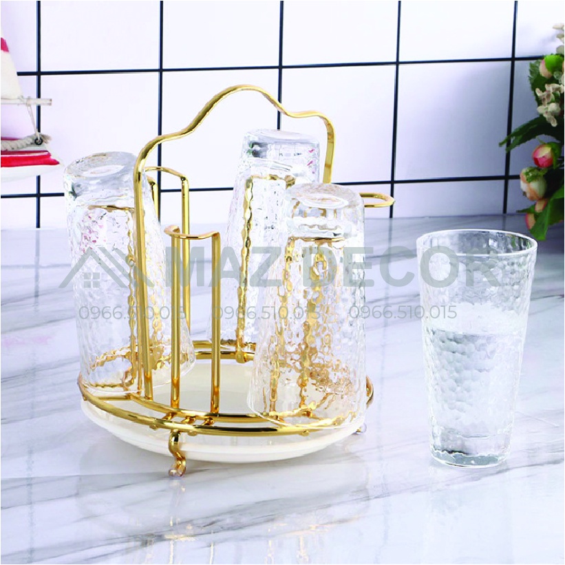 [SỈ] KHAY ÚP CỐC, ÚP LY HỢP KIM MẠ VÀNG KÈM KHAY CÓ ĐĨA HỨNG NƯỚC CAO CẤP SANG TRỌNG ĐẸP HÌNH VUÔNG HÌNH TRÒN