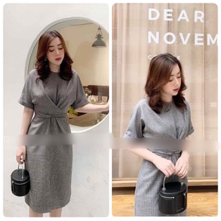 Đầm kẻ kimono