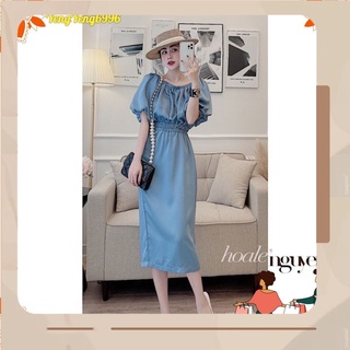 VNU286 VÁY XANH TRỄ VAI CHUN NGỰC PHỒNG