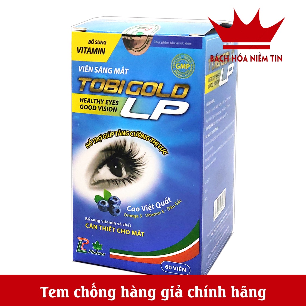 Viên uống Sáng Mắt TOBI GOLD LP - tăng cường thị lực, giảm nguy cơ đục thủy tinh thể thoái hóa điểm vàng - Hộp 60 viên