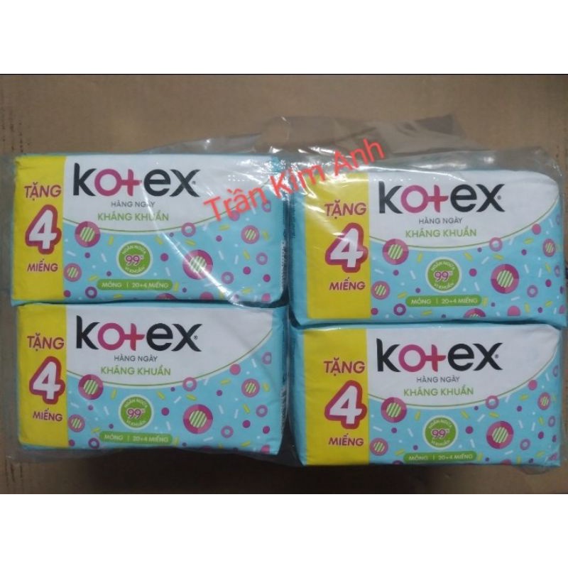 Lốc 8 gói Băng vệ sinh Kotex hàng ngày kháng khuẩn (gói 20 + 4 miếng)