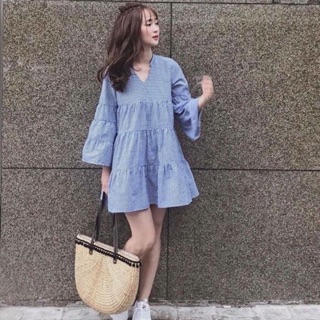 Chiếc đầm baby doll kẻ caro xanhhh