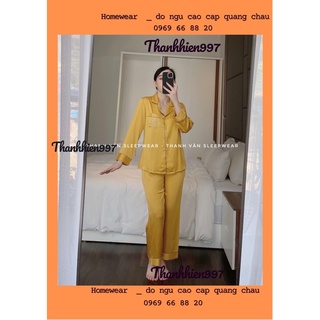 Pijama lụa dài màu trơn đính đá chờ - neo sang trọng