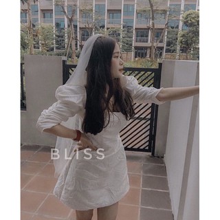Váy gấm cổ U rúm tay