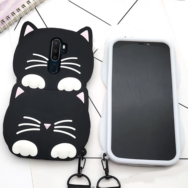 Ốp Điện Thoại TPU Mềm Chống Sốc in Hình Mèo Hoạt Hình 3D Có Dây Đeo Cho Oppo A9 A5 2020 A31