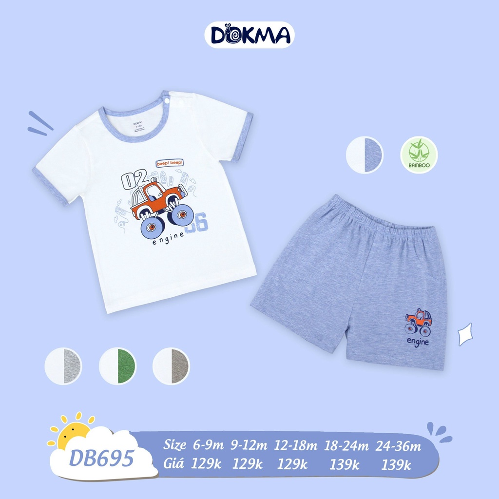 DB695 Bộ cộc tay cài vai bé trai Dokma vải sợi tre (9-36M)