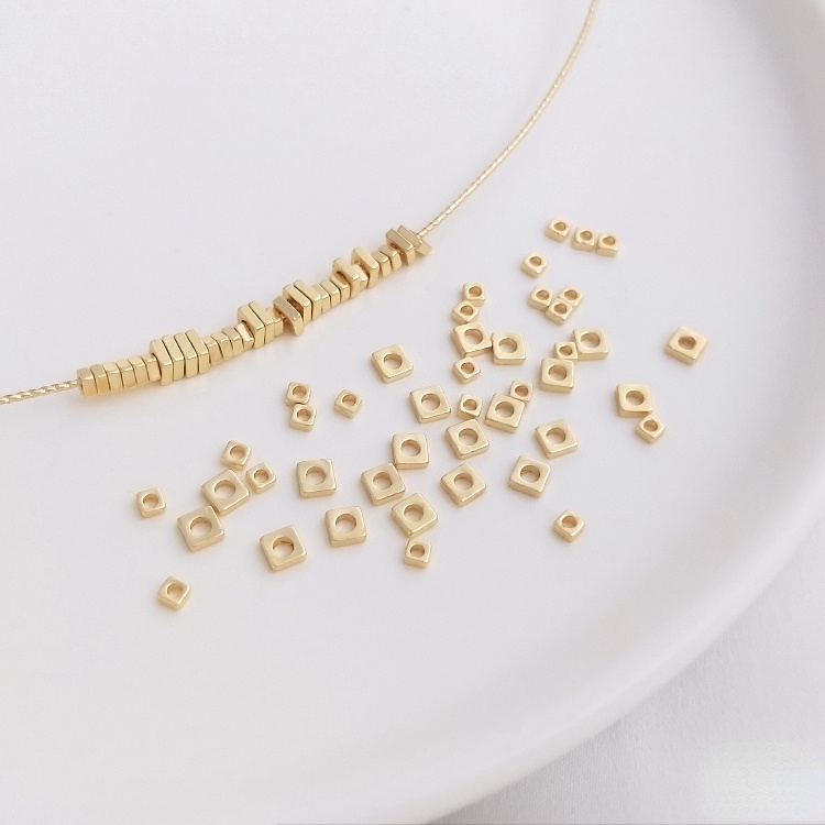 Set 50 Hạt Xỏ Lỗ Bằng Đồng Mạ Vàng 14K Hình Vuông Nhiều Màu Sắc Dùng Để Làm Trang Sức diy