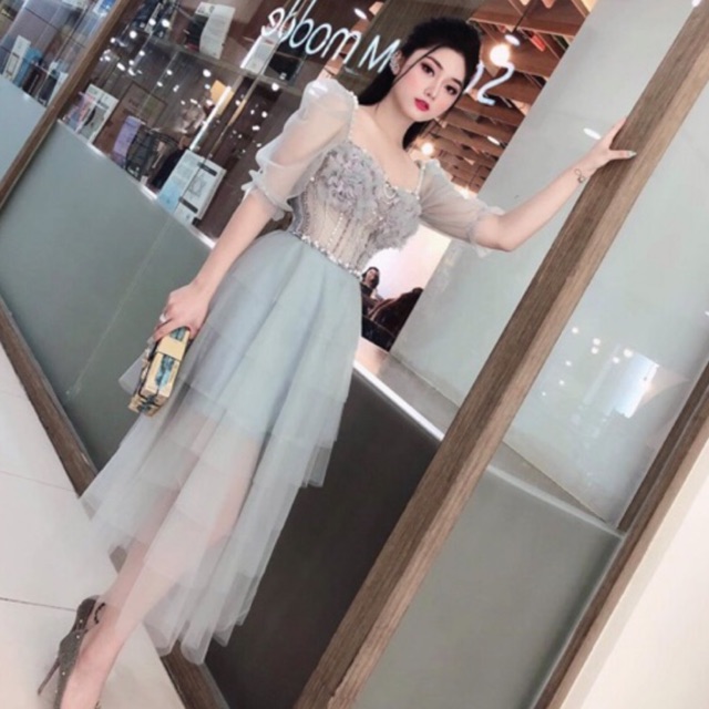 [Mã FATHANG5 giảm 10K đơn 50K] KÈM ẢNH THẬT - Đầm xoè tầng tay phồng kết hoa và cườm nổi -MS106V- Size M/L đến 57kg | BigBuy360 - bigbuy360.vn