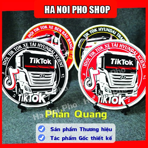 04 Tem Xe Tải Hyundai Trago Xcient Đỏ Đen, Logo TikTok Xe Tải Phản Quang - HNP Studio Shop