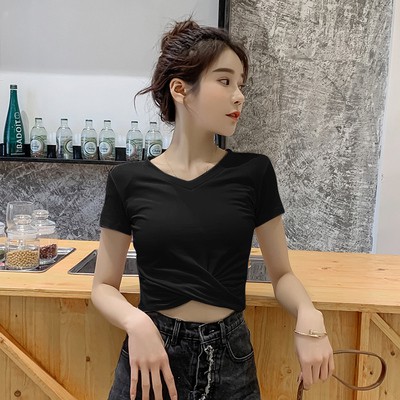 Áo Croptop Nữ Xoắn Eo Bó Sát ⚡FREESHIP⚡ Áo Thun Nữ Hở Eo Ngắn Cộc Tay 2 Màu