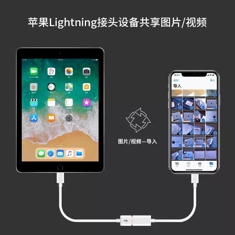 Cáp otg iPhone,Cáp otg Lightning, iPad kết nối với chuột, bàn phím và máy ảnh ( Lightning to USB )
