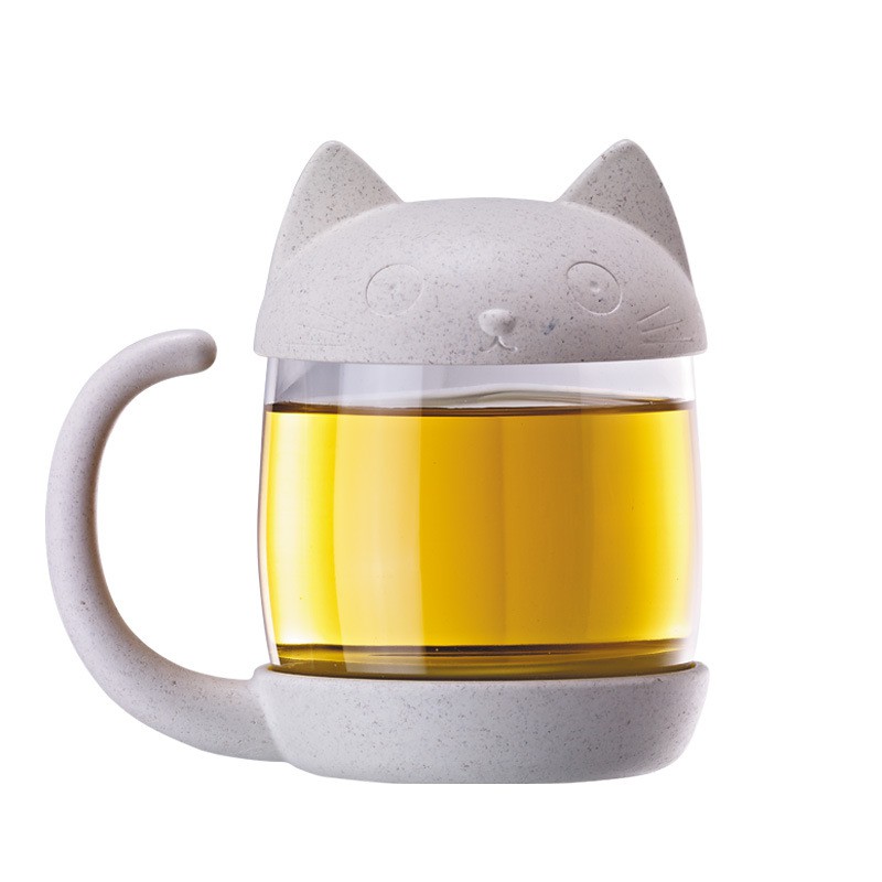 Ly thủy tinh 𝑭𝒓𝒆𝒆𝑺𝒉𝒊𝒑 cốc thủy tinh pha trà có nắp hình mèo