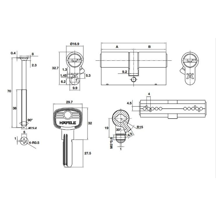 RUỘT KHÓA HAFELE 2 ĐẦU CHÌA CỬA CHÍNH - THƯƠNG HIỆU CỦA ĐỨC - CAM KẾT CHÍNH HÃNG 100% - MÃ 489.56.001