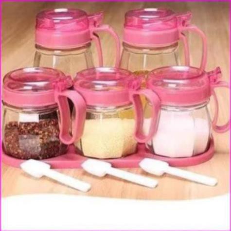 SET 5 Hộp/Hũ Đựng Gia Vị Bằng Thủy Tinh Quai Hồng Cao Cấp. | BigBuy360 - bigbuy360.vn