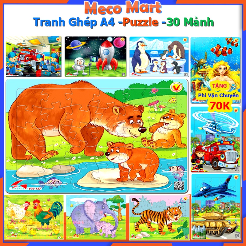 BỘ TRANH GHÉP HÌNH A4 Puzzle 30 MẢNH, 20 Tranh Xếp Hình Con Vật Đáng Yêu Cho Bé, Đồ Chơi Trí Tuệ, Đồ Chơi An Toàn Cho Bé