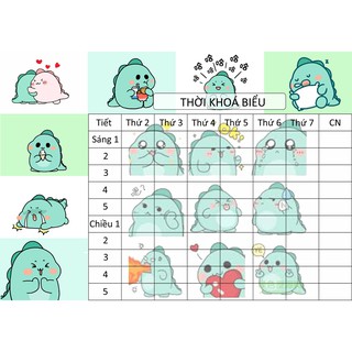combo 2 tờ Thời Khoá Biểu khủng long TKB20 A5 dễ thương hoạt hình