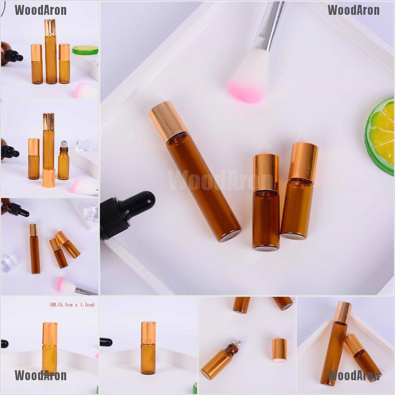 Bộ 5 chai thủy tinh rỗng đựng nước hoa/tinh dầu màu hổ phách 5/10ml