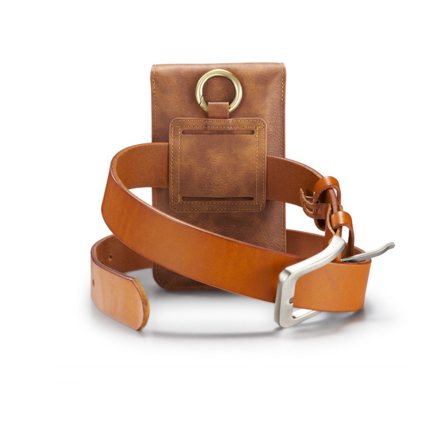 Bao da 2 ngăn đựng điện thoại đeo ngang hong - V017