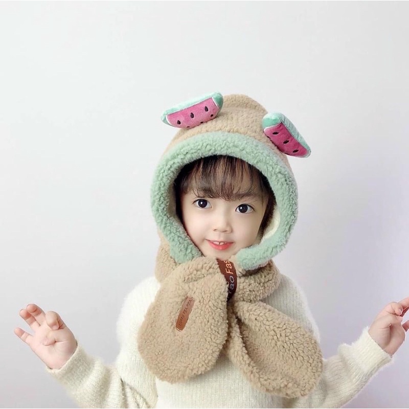 Mũ lông cừu hoa quả cho bé - mũ lông 2in1 mềm mịn siêu ấm