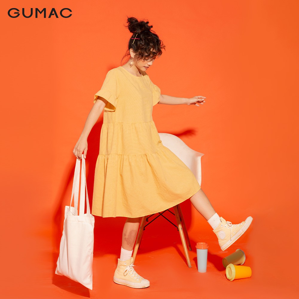 Đầm suông nữ GUMAC babydoll tay ngắn bèo, trẻ trung màu Đen - Vàng đủ size DA12126 | BigBuy360 - bigbuy360.vn