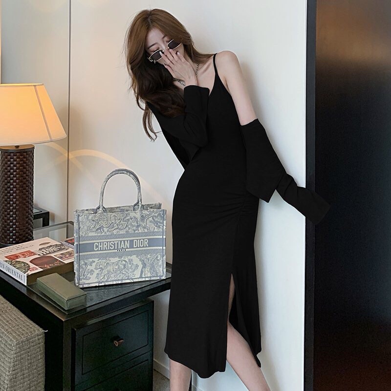 Sét Váy 2 Dây Kèm Áo Khoác Xẻ Tà Hàng Chất Đẹp Mặc Lên Dáng Siêu Xinh Hàng Hot Trend