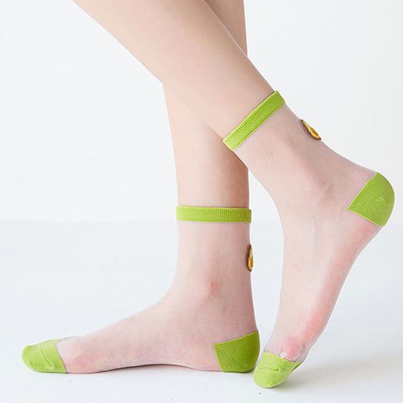 Youyo Đôi Vớ Sợi Thủy Tinh Trong Suốt Siêu Mỏng Họa Tiết Trái Bơ Dễ Thương Thời Trang Mùa Hè Hàn Quốc Cho Nữ