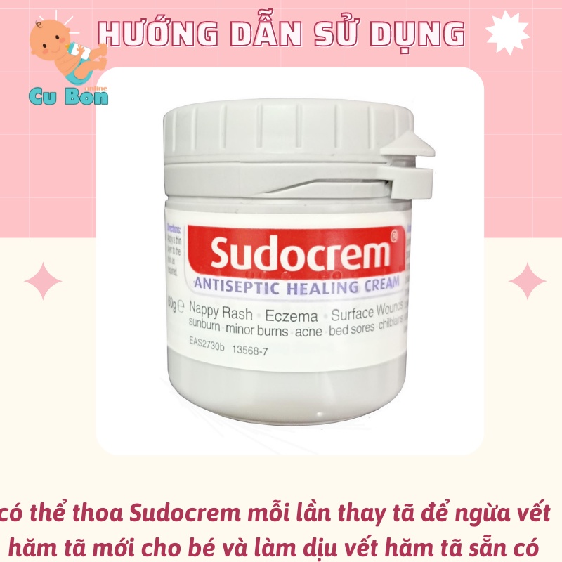 Kem Sudocrem 60g Antiseptic Healing Cream của UK dạng bôi chống hăm chàm bỏng xước da cho trẻ em và người lớn