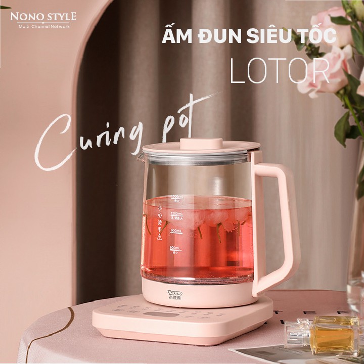 Ấm đun siêu tốc bình thủy tinh 1.5 lít Lotor H16 - 18 chức năng pha trà cafe, hâm sữa, nấu chè, chưng yến - BH 12 tháng