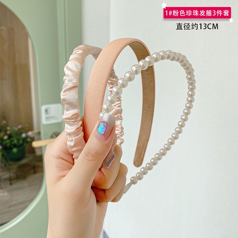 Băng Đô Cài Tóc Bằng Lụa Đính Ngọc Trai Giả Thời Trang Hàn Quốc Cho Nữ