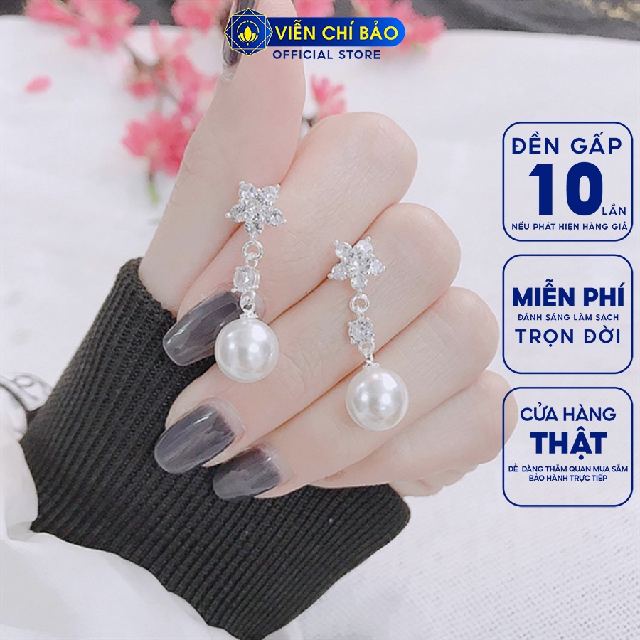 Bông tai bạc nữ hoa đào chất liệu bạc S925 thời trang phụ kiện trang sức nữ Viễn Chí Bảo B400507