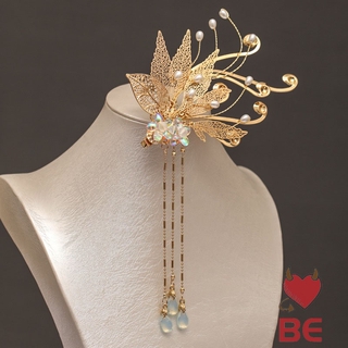 Kẹp tóc YADORNOS thiết kế chiếc lá đính đá thời trang phong cách Trung Hoa