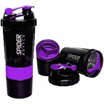 Bình lắc 3 ngăn bình tập gym Spider Bottle màu tím