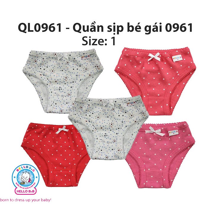 QL0961 - Hộp 5 Cái Quần chíp bé gái BabayOne HELLO B&amp;B - HELLO BB - SIZE 1 - Cho bé 6-