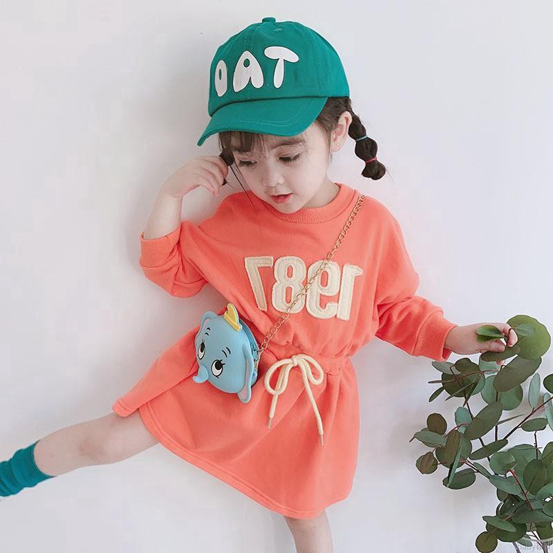 Đầm Cotton Dài Tay In Chữ Cho Bé Gái