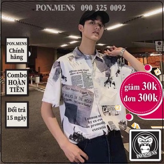Áo sơ mi nam form rộng tay lỡ họa tiết báo phong cách Hàn Quốc 2022 Quảng Châu Pon.mens hà nội hcm