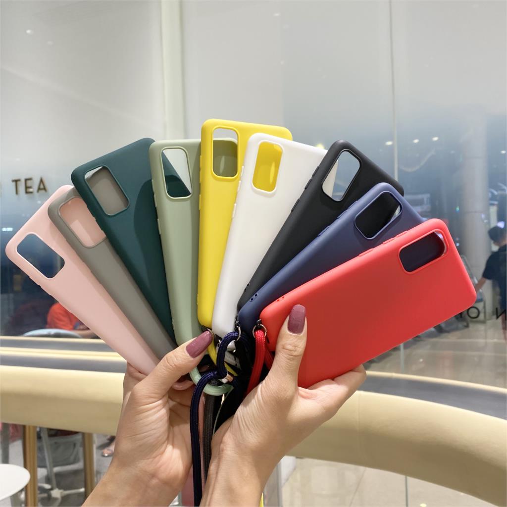 Ốp điện thoại màu kẹo có dây đeo cổ cho Samsung Galaxy S20 Ultra S7 Edge S8 S9 S10 Plus Note 10 Lite A51 A71 A50 A30S A50S A70 A31