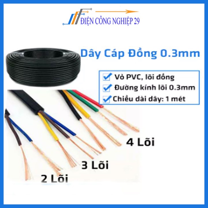 Dây điện đen tròn 0.3mm 2 lõi 3 lõi 4 lõi chất liệu dây đồng 100% loại tốt (1 mét)