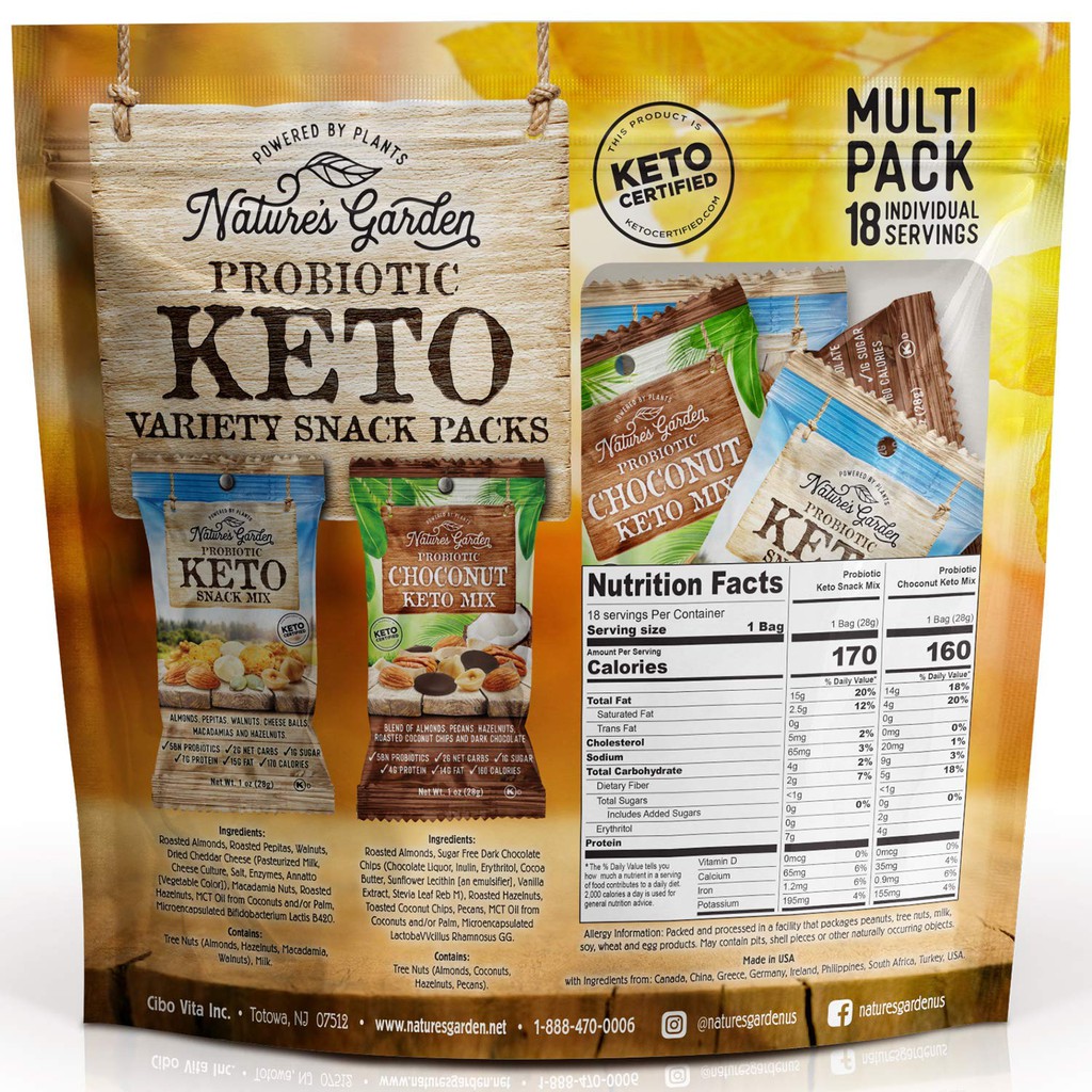 Keto snack - 18 gói hỗn hợp hạt ăn vặt gồm 7 loại hạt, dừa sấy, chocolate, phô mai sữa chua cho người ăn kiêng.